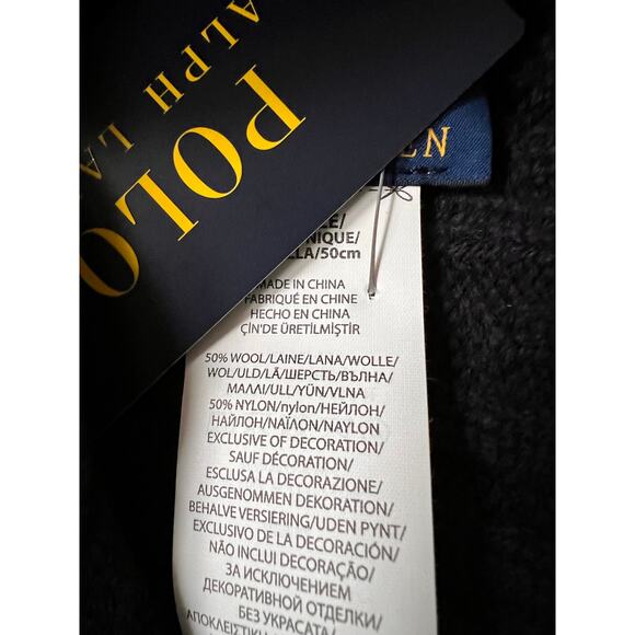 Polo Ralph Lauren Beanie Mens Navy Red Pony Wool Blend Rib Knit Cuffed NEW - Picture 3 of 3